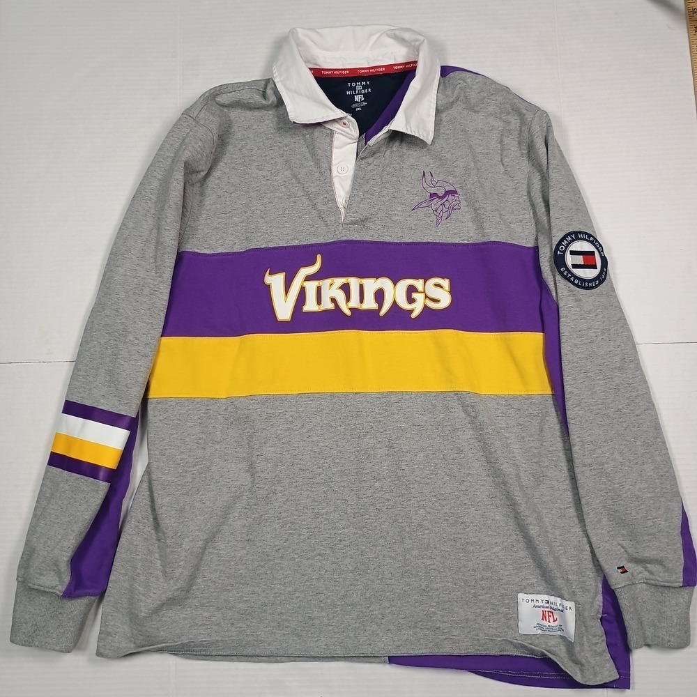 Tommy Hilfiger NFL Football Vikings Rugby Style Purple  Gray Shirt 2xl